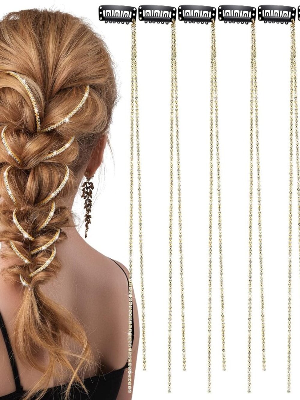 6 Pcs Rhinestone Hair Chains for Women Pearl Charm Rhinestone Hair Jewelry Acces